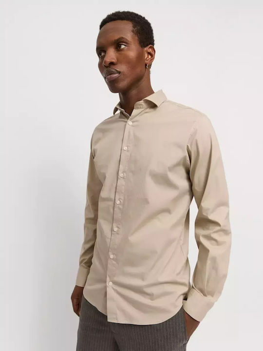 Langärmlig Baumwolle Hemd Beige