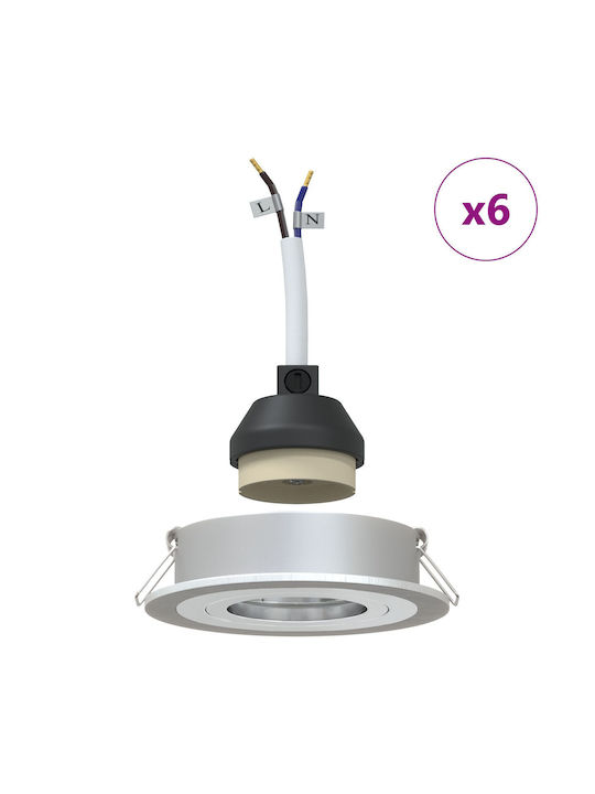vidaXL Round Metallic Ceiling Spot with Built-in LED and Warm White Light White 91x91cm 6pcs