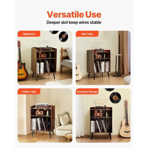 Συσκευή Δίσκων Vevor 3 Επιπέδων Φως Led & Θύρες Usb Ξύλινο Ράφι Βινυλίου Καφέ