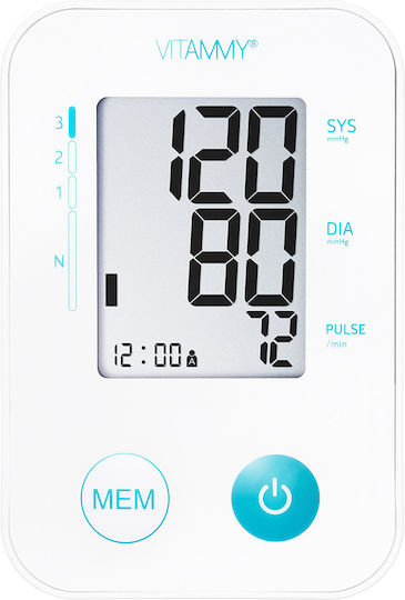 Vitammy Next Basic Tensiometru Electronic de Braț Port USB Măsurare în Timpul Umflării Manșetei Detectare Aritmie Detectare Mișcare Corporală Memorie 2 Utilizatori Dimensiune Manșetă 22-40 Cm Alb