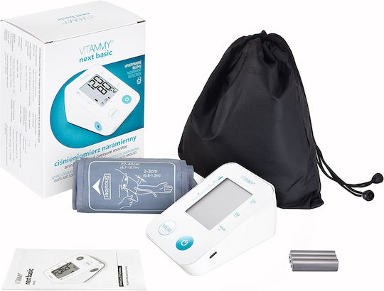 Vitammy Next Basic Tensiometru Electronic de Braț Port USB Măsurare în Timpul Umflării Manșetei Detectare Aritmie Detectare Mișcare Corporală Memorie 2 Utilizatori Dimensiune Manșetă 22-40 Cm Alb