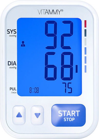 Tensiometru electronic de braț Vitammy Smart 4, port USB, măsurare în timpul umflării manșetei, detectare aritmie, memorie pentru 2 utilizatori x 60 de rezultate, dimensiune manșetă 22-42 cm, alb