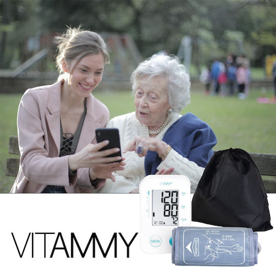 Vitammy Next Basic Tensiometru Electronic de Braț Port USB Măsurare în Timpul Umflării Manșetei Detectare Aritmie Detectare Mișcare Corporală Memorie 2 Utilizatori Dimensiune Manșetă 22-40 Cm Alb