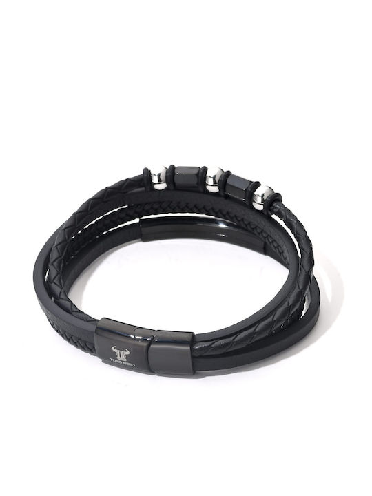 Toro Nero Ανδρικό Βραχιόλι από Δέρμα 21cm