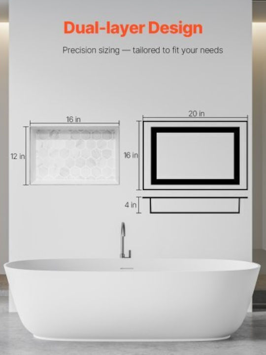 Vevor Wall Mounted Bathroom Shelf Plastic 40.6x50.8x10.2cm Black