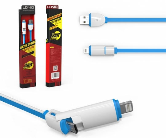 Ldnio Flat USB to Lightning / micro USB 1m Cable Blue (L21DCU)