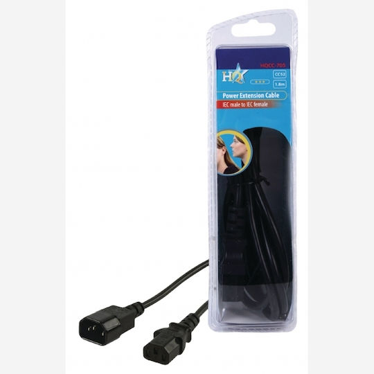 HQ IEC C14 / IEC C13 - IEC C14 / IEC C13 Cable 1.8m Μαύρο