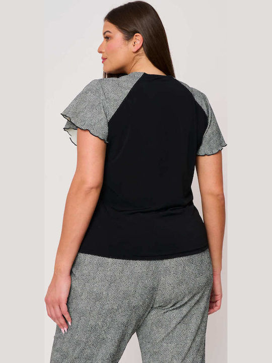 Damen Bluse Kurzärmelig Black and White