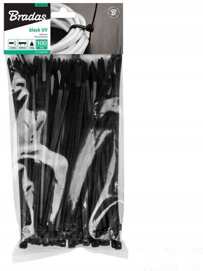Bradas Plastic Cable Ties 250mmx4.8mm In Black Colour 100 Pieces