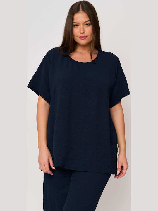 Women's Blouse Short Sleeve Blue