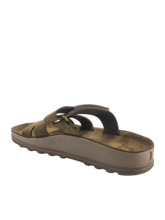 Leather Women's Flat Sandals Anatomic in Khaki Color