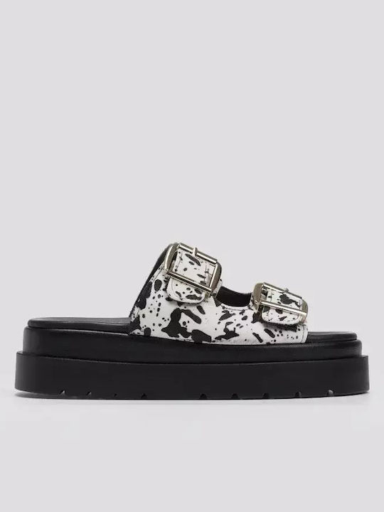 Leather Women's Flat Sandals Flatforms Black/White