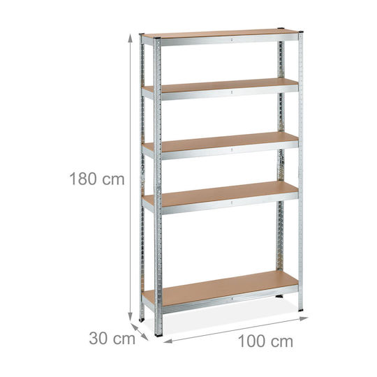Relaxdays Raft Dexion Galvanizat 100x30x180cm Cu 5 Rafturi Rezistență Totală 1250kg