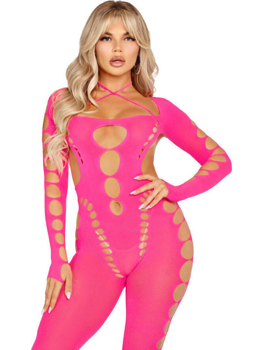 Leg Avenue Open Sexy Bodystocking with Open Crotch Pink