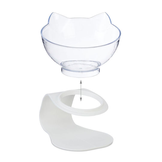 Bol ortopedic pentru hrană și apă pisici 2 bucăți bază antiderapantă transparent alb 15 x 13 x 15 cm