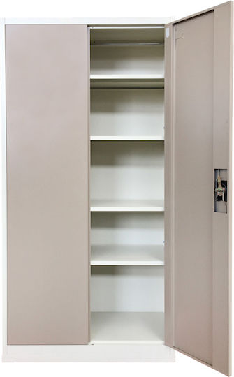 Double Door Wardrobe Metallic Galvanized with Divider & 3 Shelves Without Legs 70x40x171cm
