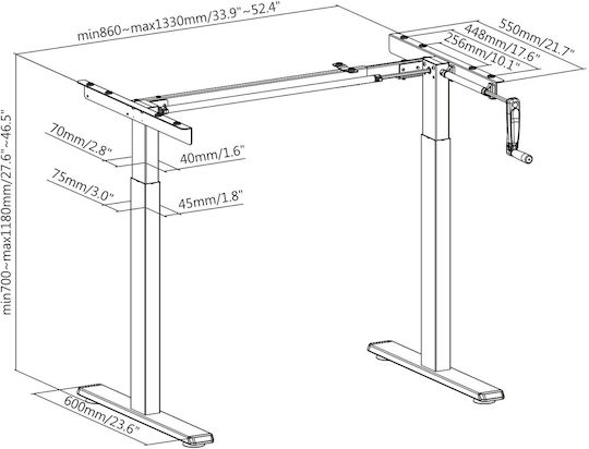 Maclean Energy Βάση Γραφείου Μεταλλική Μαύρη 100x60x70cm