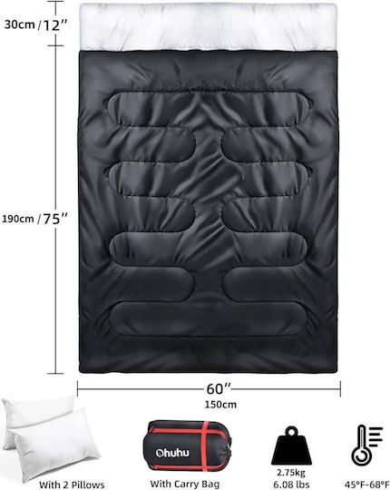 Ohuhu Sleeping Bag Διπλό Black