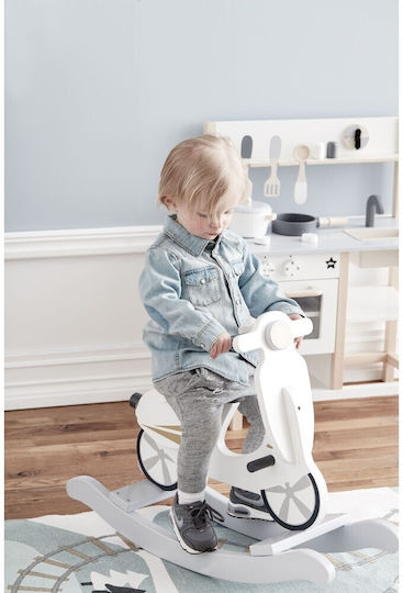 Kids Concept Wooden Rocking Toy Scooter for 18+ months with Max Load Capacity 50kg White