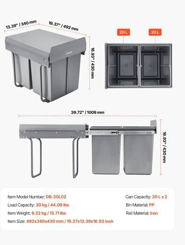 Vevor Metallic Waste Bin 2x20lt