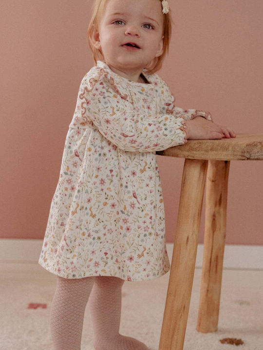 Fairy Garden Girls Dress Long Sleeve Floral Beige