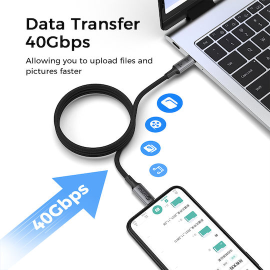 Cablu Luvlu Usb C 4.0 Usb C-C 8k@60hz 4k@144hz Pd 240w Încărcare Super Rapidă Design Magnetic Inteligent Transfer Date 40gbps Compatibil Thunderbolt 4 Cablu Încărcare Super Rapidă Iphone 16 Pro Max Galaxy S25 S24 Lungime 150cm