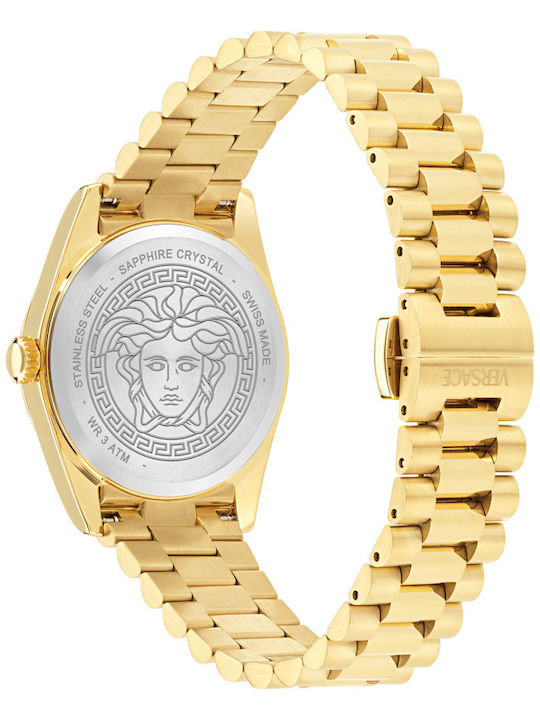 Versace Ceas Bărbați cu Baterie și Brățară Din Metal Aurie