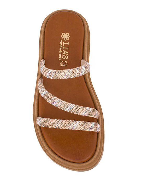Δερμάτινα Γυναικεία Σανδάλια Flatforms Χρυσά