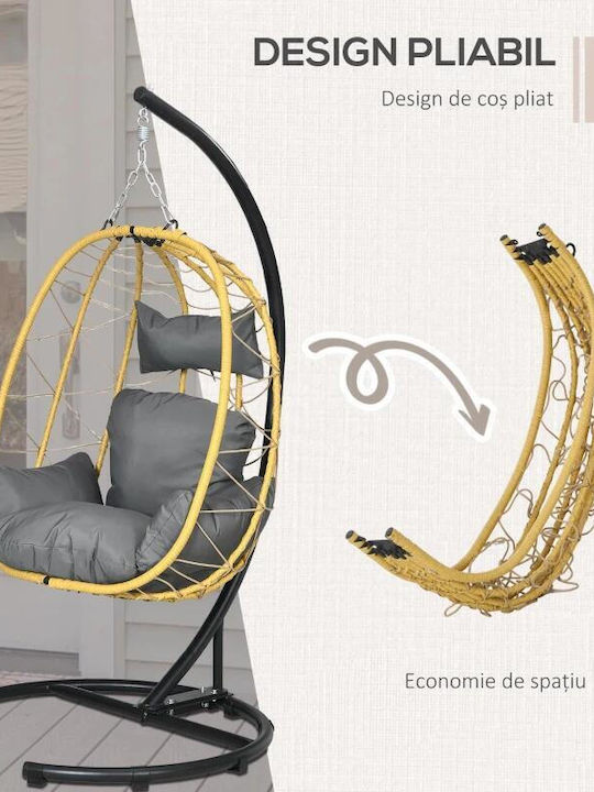 Κούνια Πολυθρόνα με Βάση και Μαξιλάρι Rattan Μαύρη Αντοχής έως 150kg