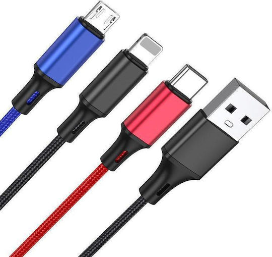 Kakusiga Geflochten USB zu Blitzschlag / Typ-C,TC-TC / Micro-USB Kabel Schwarz 1m (KSC-804/BLACK)