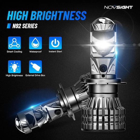NovSight Λάμπες Αυτοκινήτου & Μοτοσυκλέτας H4 LED 6500K Ψυχρό Λευκό 12-24V 120W 2τμχ