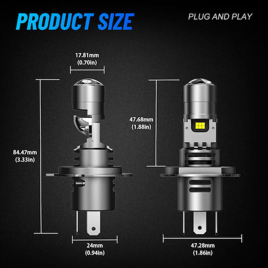 NovSight Λάμπες Αυτοκινήτου & Μοτοσυκλέτας H4 LED 6500K Ψυχρό Λευκό 12V 60W 2τμχ