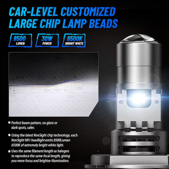 NovSight Λάμπες Αυτοκινήτου & Μοτοσυκλέτας H4 LED 6500K Ψυχρό Λευκό 12V 60W 2τμχ