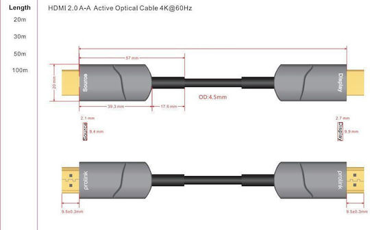 Prolink HDMI 2.0 Premium High Speed 4K 60Hz HDR Cable HDMI male - HDMI male 30m Μαύρο