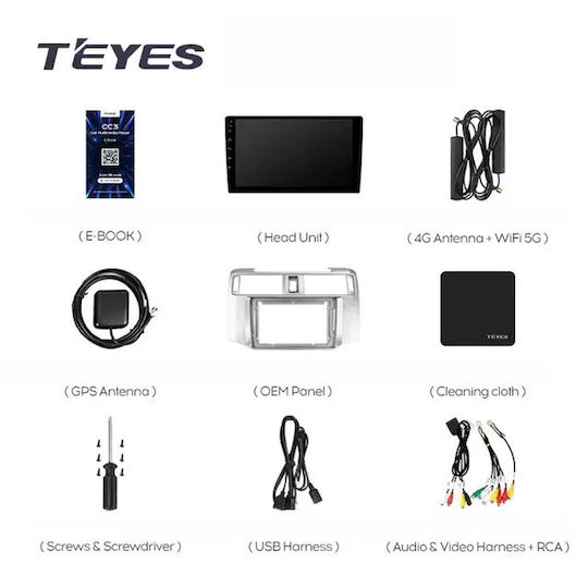 Teyes Cc3 2k Автомобилна навигация Toyota 4runner 5 2009 2020 6+128GB 9.5" QLED Осемядрен 2GHz Android 4G Bluetooth 5.1 DSP