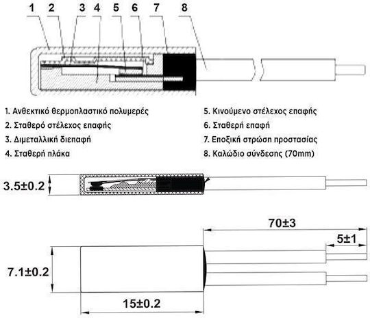 Θερμοστατης Καλωδιο 250vac 60°c Ksd060 Bfu