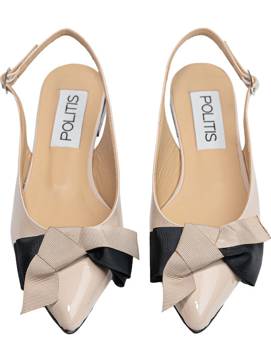 Δερμάτινες Γυναικείες Μπαλαρίνες Slingback σε Μπεζ Χρώμα