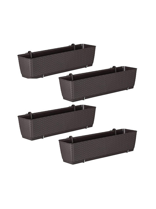 Set 4 Ghivece Decorative Suport Metalic Mercaton Imitatie Ratan Maro 49.2x17.2x17.4 Cm