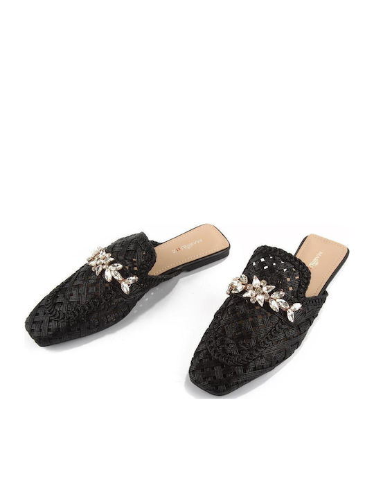 Flat Δερμάτινα Mules σε Μαύρο Χρώμα