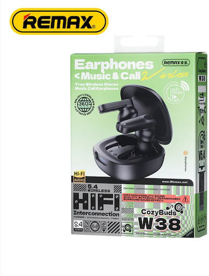 Remax Cozybuds W38 Bluetooth Handsfree Earphones with Sweat Resistance and Charging Case Black