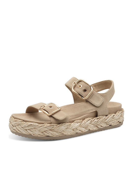 Leather Women's Flat Sandals Beige