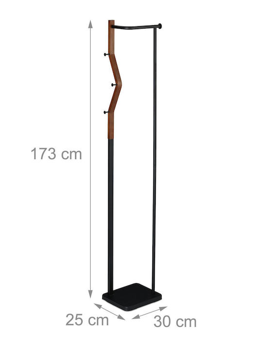 Steel Walnut Wood Hate Support 3 Hooks Dimensions 173 X 30 X 25 Cm Black Brown Relaxdays