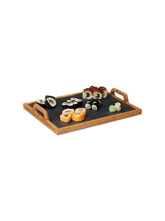 Relaxdays Bamboo Rectangular Serving Tray made of Bamboo with Handles in Black Color 40x40x32cm 10020957 1pcs
