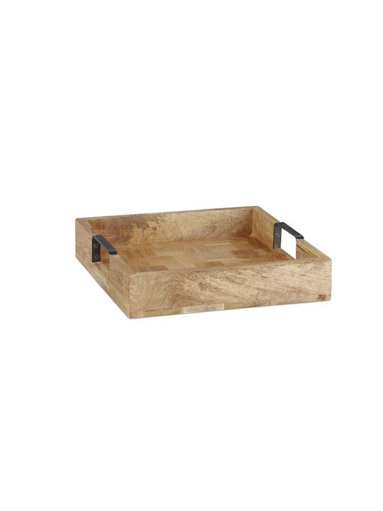 Relaxdays Wooden Rectangular Serving Tray with Handles in Beige Color 35x35x35cm 10047410 1pcs