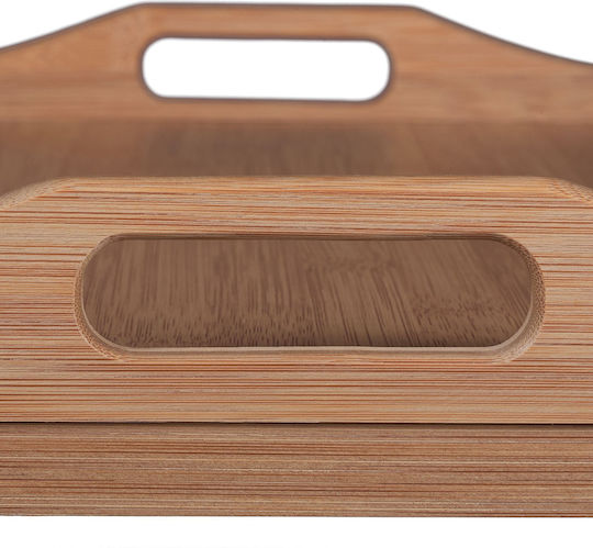 Relaxdays Bambus Dreptunghiular Tavă de Servire din Bamboo cu Mânere în Culoare Bej 25x60x30cm 10039325 1buc
