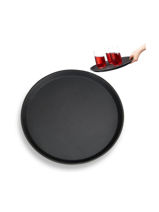 Relaxdays Kunststoff Rund Serviertablett Rutschfest in Schwarz Farbe 35cm 10027282 1Stück