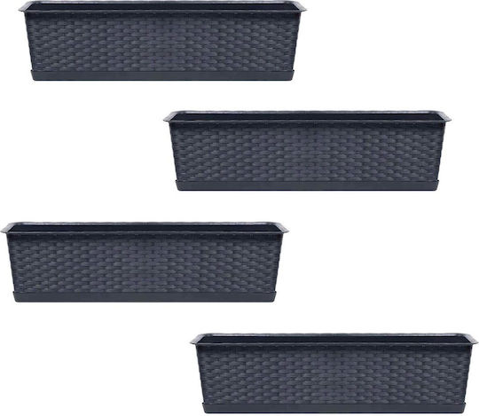Set 4 Decorative Planters Anthracite 68.5x17.3x15 Cm Ratolla Case P