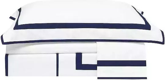 Valeron Set Husă de Pilotă Bumbac Dublă cu 5 Fețe de Pernă & 1 Cearsaf 200x220 White, Navy Blue