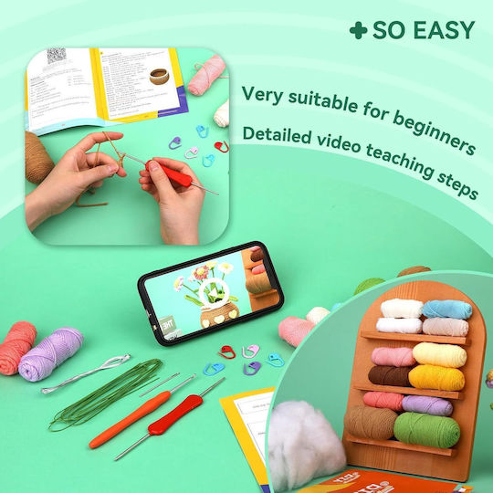 Complete Diy Crochet Set Beginners Advanced Accessories Yarn Tools Instructions Included Decorative Model Handmade Flower Pot Daisies Multicolor Brown