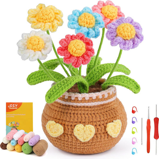 Complete Diy Crochet Set Beginners Advanced Accessories Yarn Tools Instructions Included Decorative Model Handmade Flower Pot Daisies Multicolor Brown